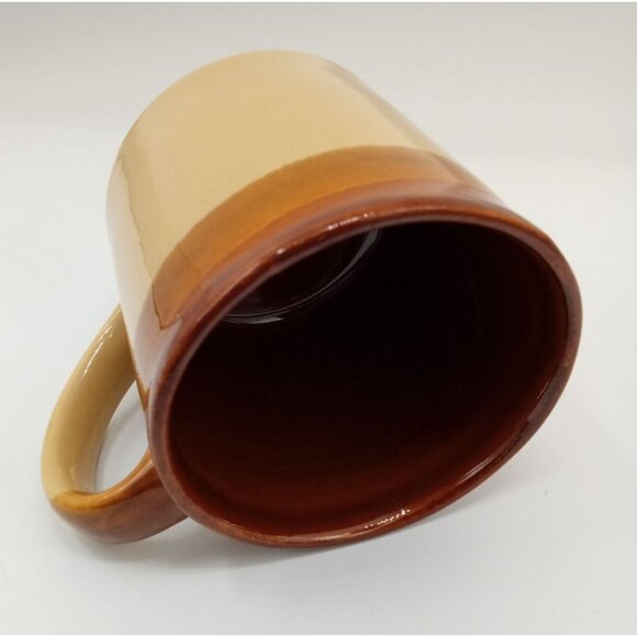 Two-Tone Brown & Tan Dip Glazed Ceramic Coffee Mug with Handle Vintage 3.25" - Picture 15 of 16